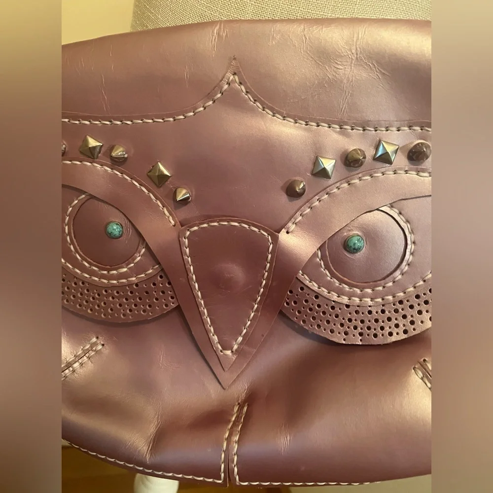 Unique Owl Design leather messenger Bag - Purple/pink